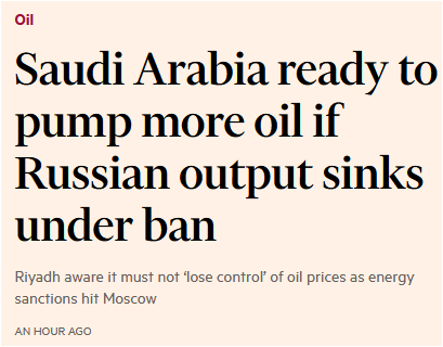 Oil fell on a Financial Times story that read…well, you can read the headline yourself.